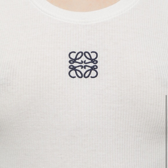 White Ribbed Top with Embroidered Logo - Picture 1 of 6